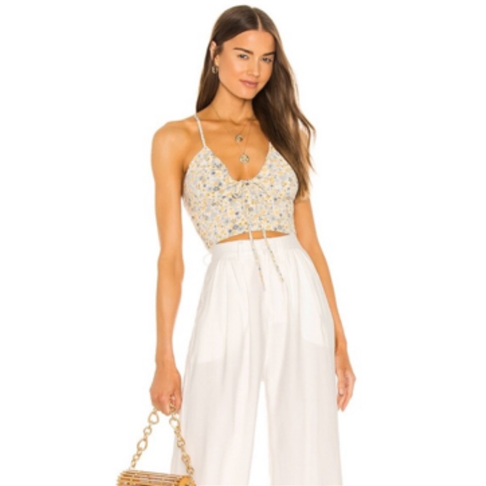 NWT Bardot Cindy Drawstring Top in Soft Yellow Floral